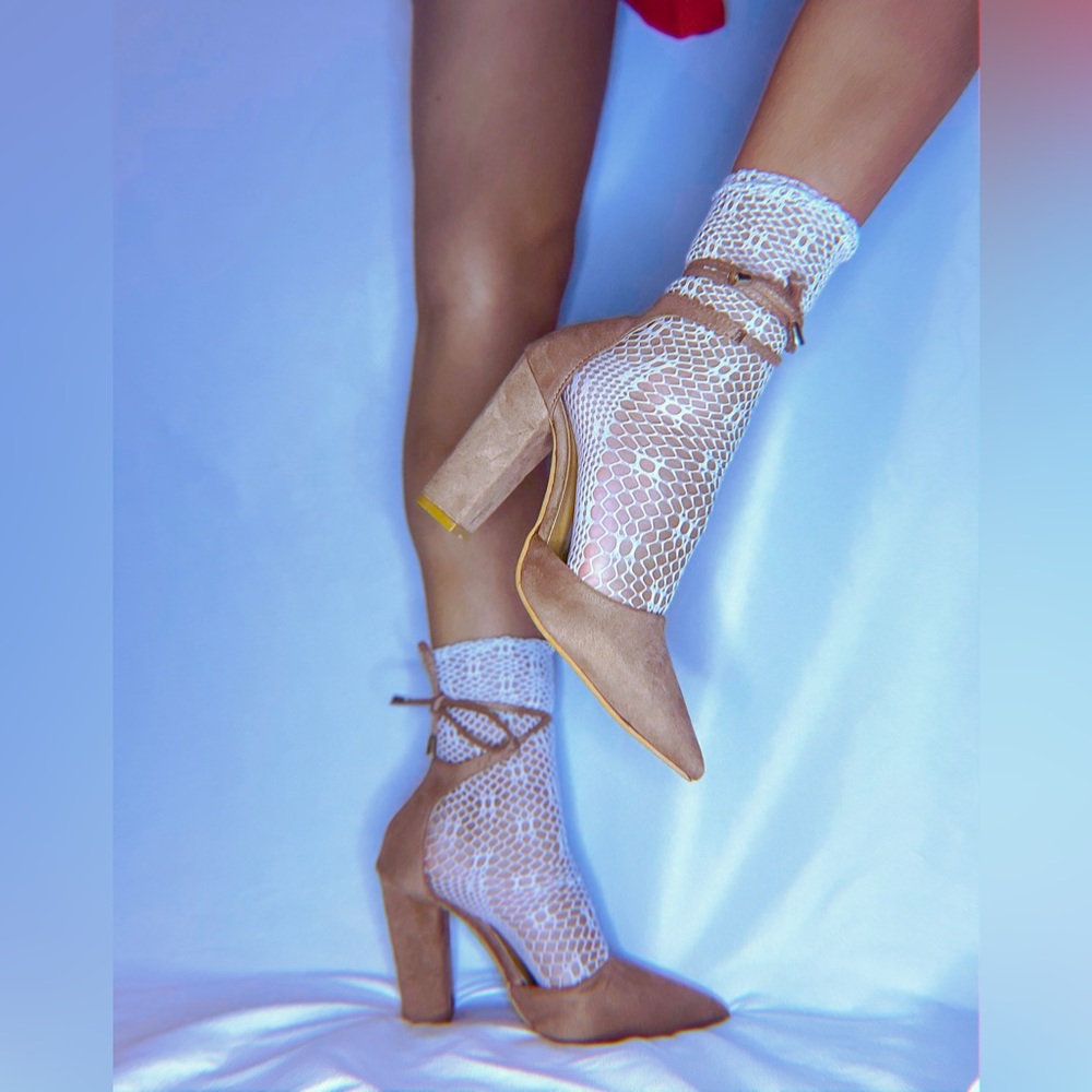 Suede Lace-Up Heels (Beige)